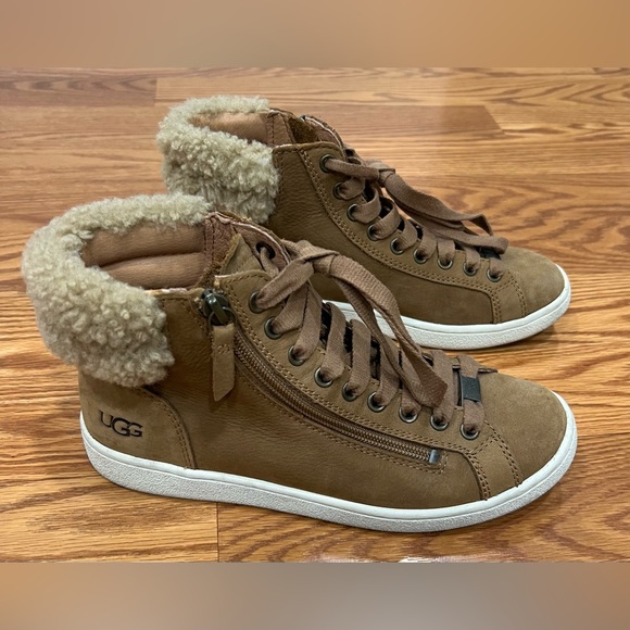 UGG Olive 1019716 Chestnut Leather High Top Lace Up Sneaker Shoes Womens Size 7 - Picture 7 of 11